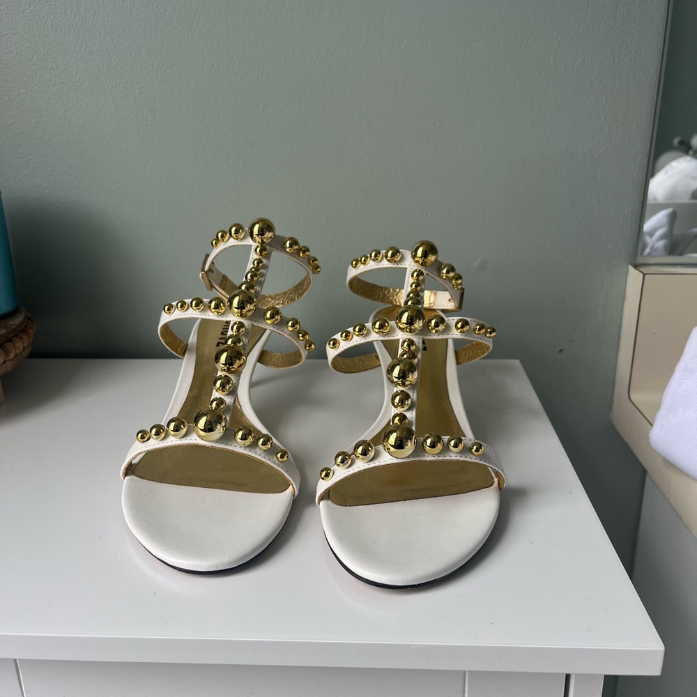 Elegant White and Gold Studded Women's Sandals